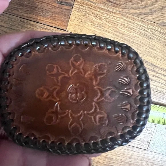 Vintage Hand Tooled Leather Belt Buckle - Picture 3 of 5